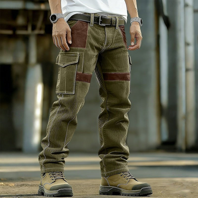 Cargohose Herren mit Kontrasteinsätzen und Längsstruktur - Grün #Farbe_Grün