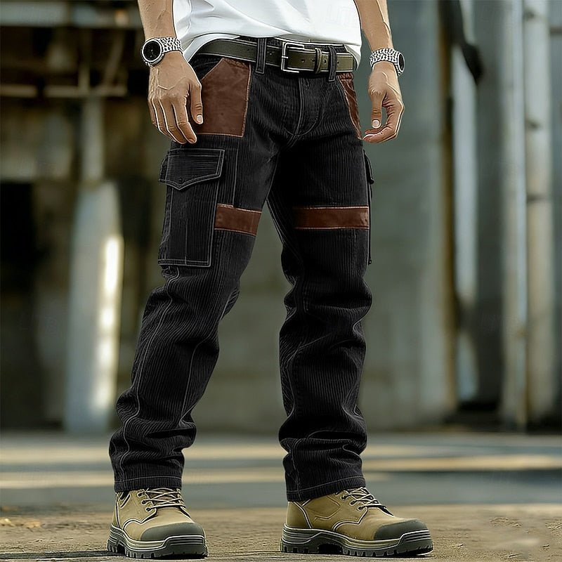 Cargohose Herren mit Kontrasteinsätzen und Längsstruktur - Schwarz #Farbe_Schwarz