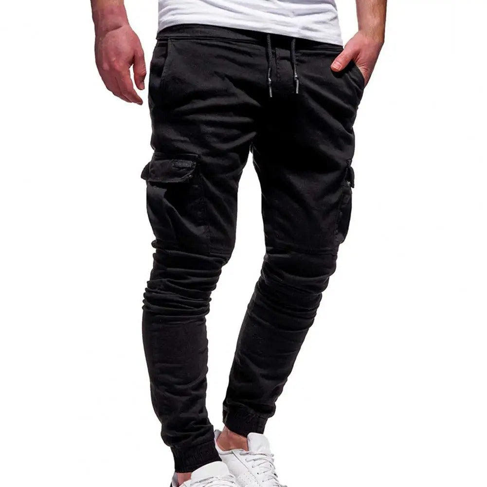 Cargohose Herren mit Kordelbund und seitlichen Klappen - Schwarz #Farbe_Schwarz