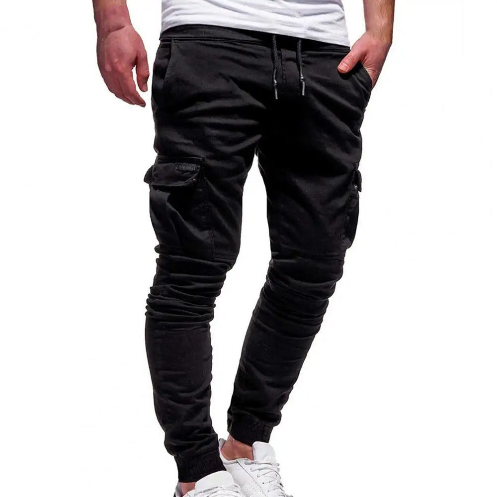 Cargohose Herren mit Kordelbund und seitlichen Klappen - Schwarz #Farbe_Schwarz