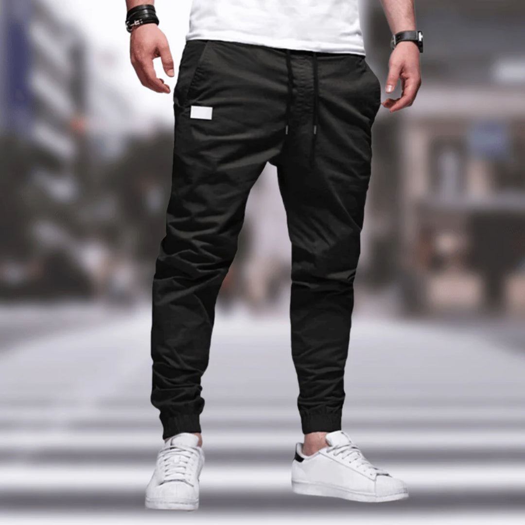 Cargohose Herren mit Kordelzug und seitlichen Taschen - Schwarz #Farbe_Schwarz