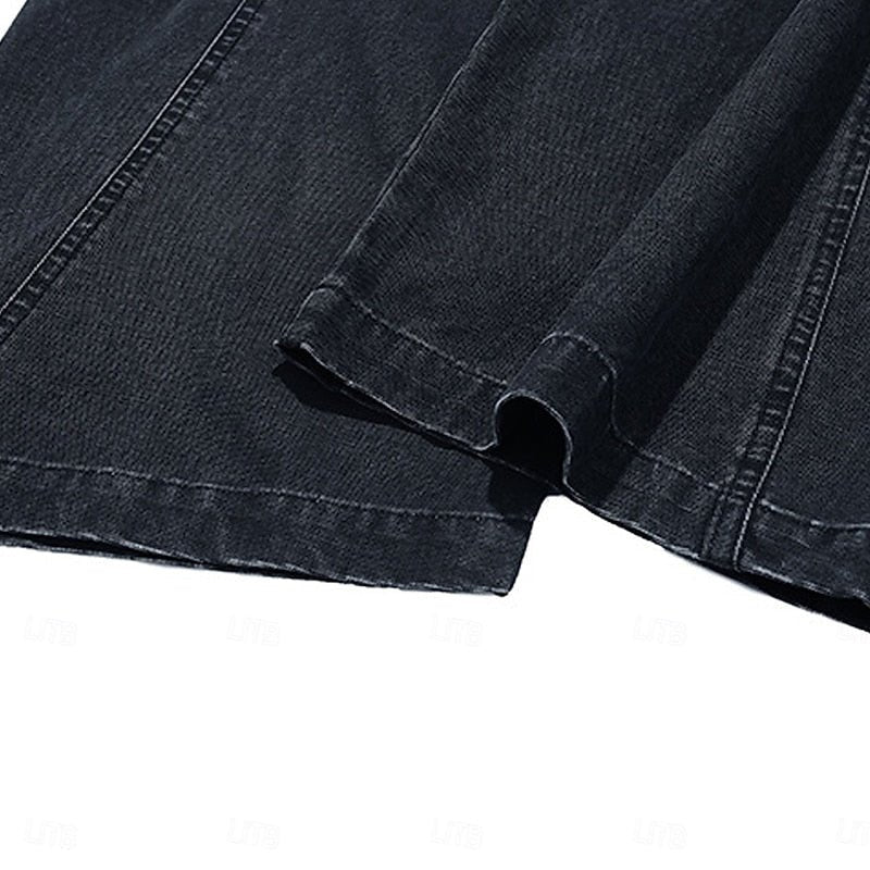 Cargohose Herren mit weitem Bein und Druckknopftaschen - Schwarz #Farbe_Schwarz