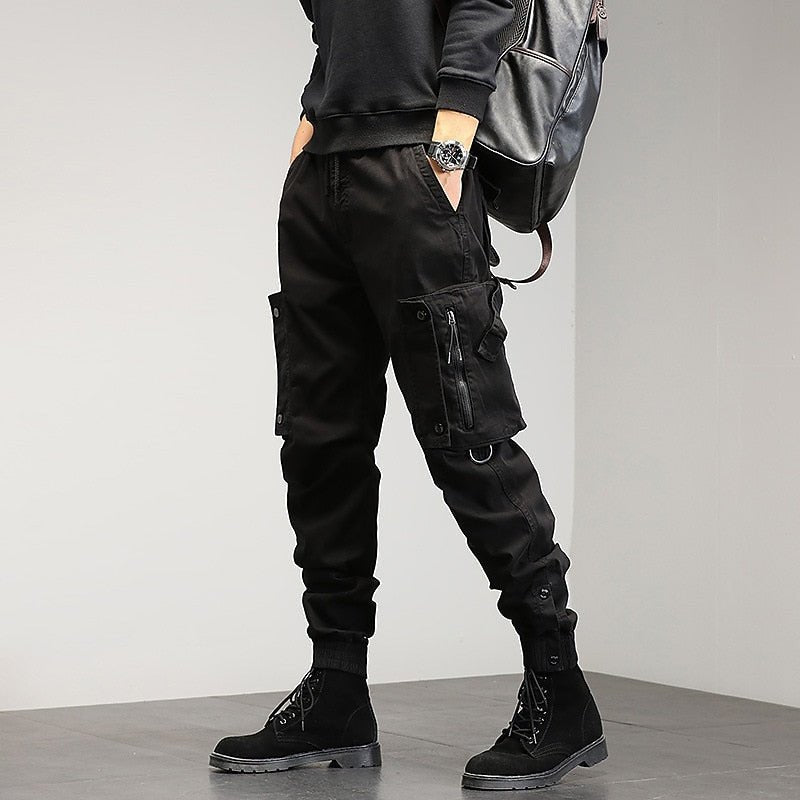 Cargohose Herren mit Zip-Seitentasche und Beinbündchen - Schwarz #Farbe_Schwarz