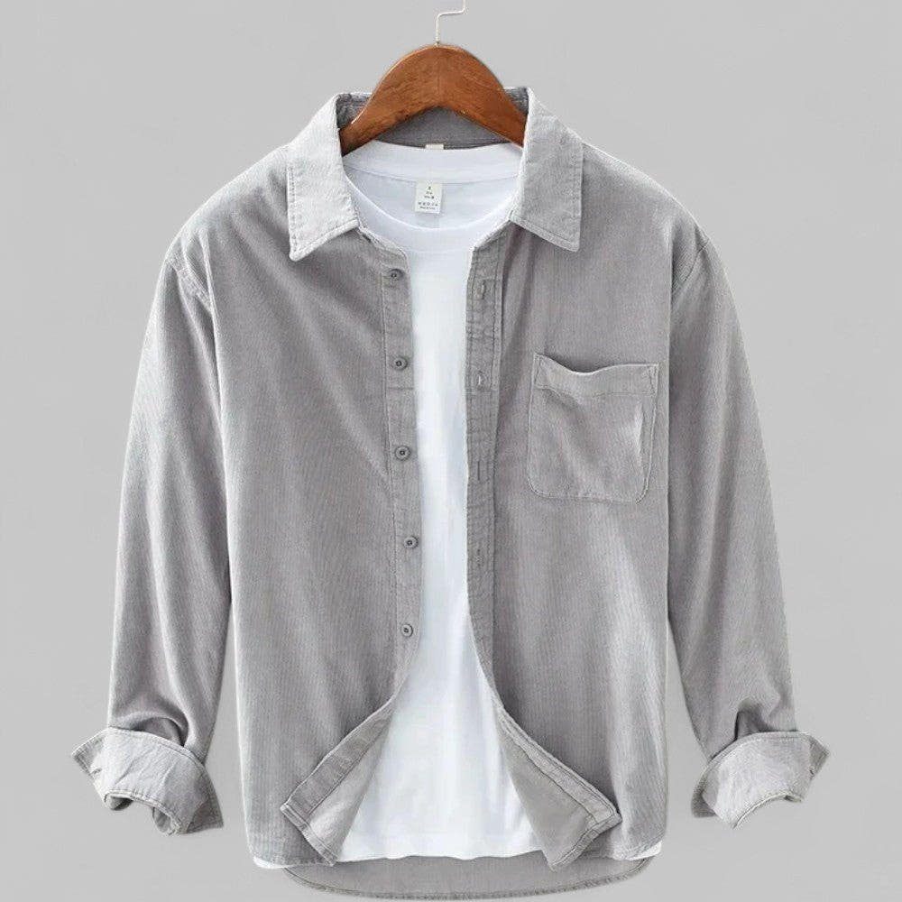 Cordhemd Herren mit Brusttasche und gerundetem Saum - Beige #Farbe_Beige