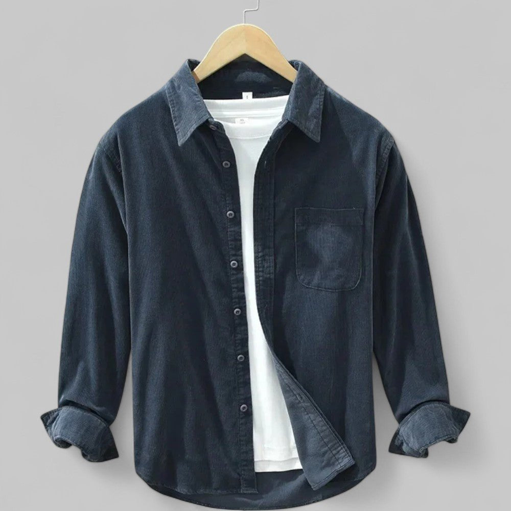 Cordhemd Herren mit Brusttasche und gerundetem Saum - Dunkelblau #Farbe_Dunkelblau