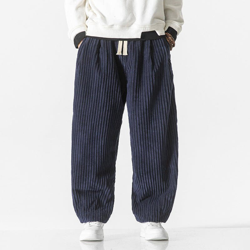Cordhose Herren mit breiten Rippen und langem Kordelzug - Marineblau #Farbe_Marineblau