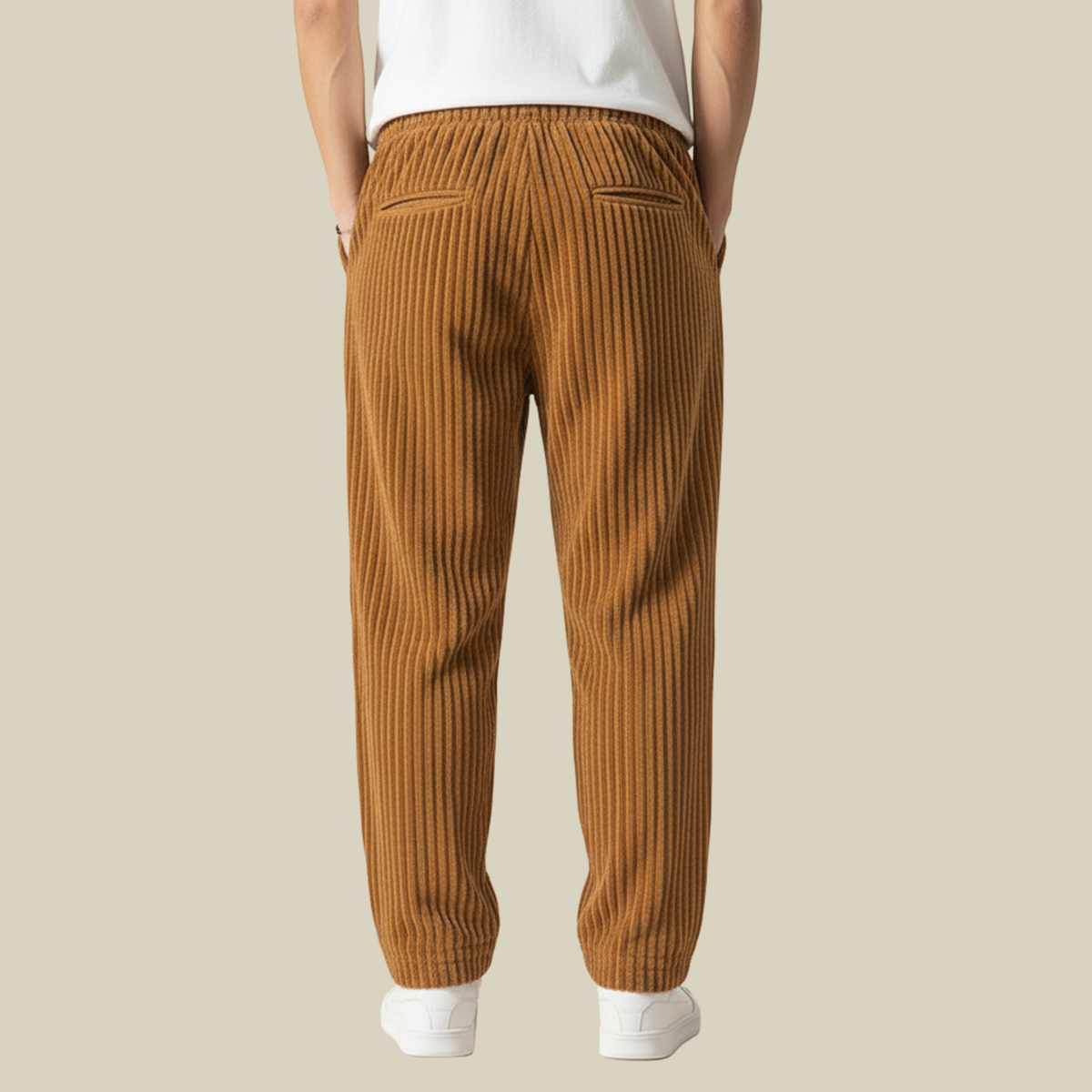 Cordhose Herren mit breiten Rippen und langem Kordelzug - Braun #Farbe_Braun