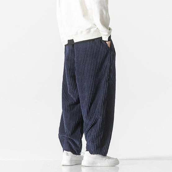 Cordhose Herren mit breiten Rippen und langem Kordelzug - Marineblau #Farbe_Marineblau
