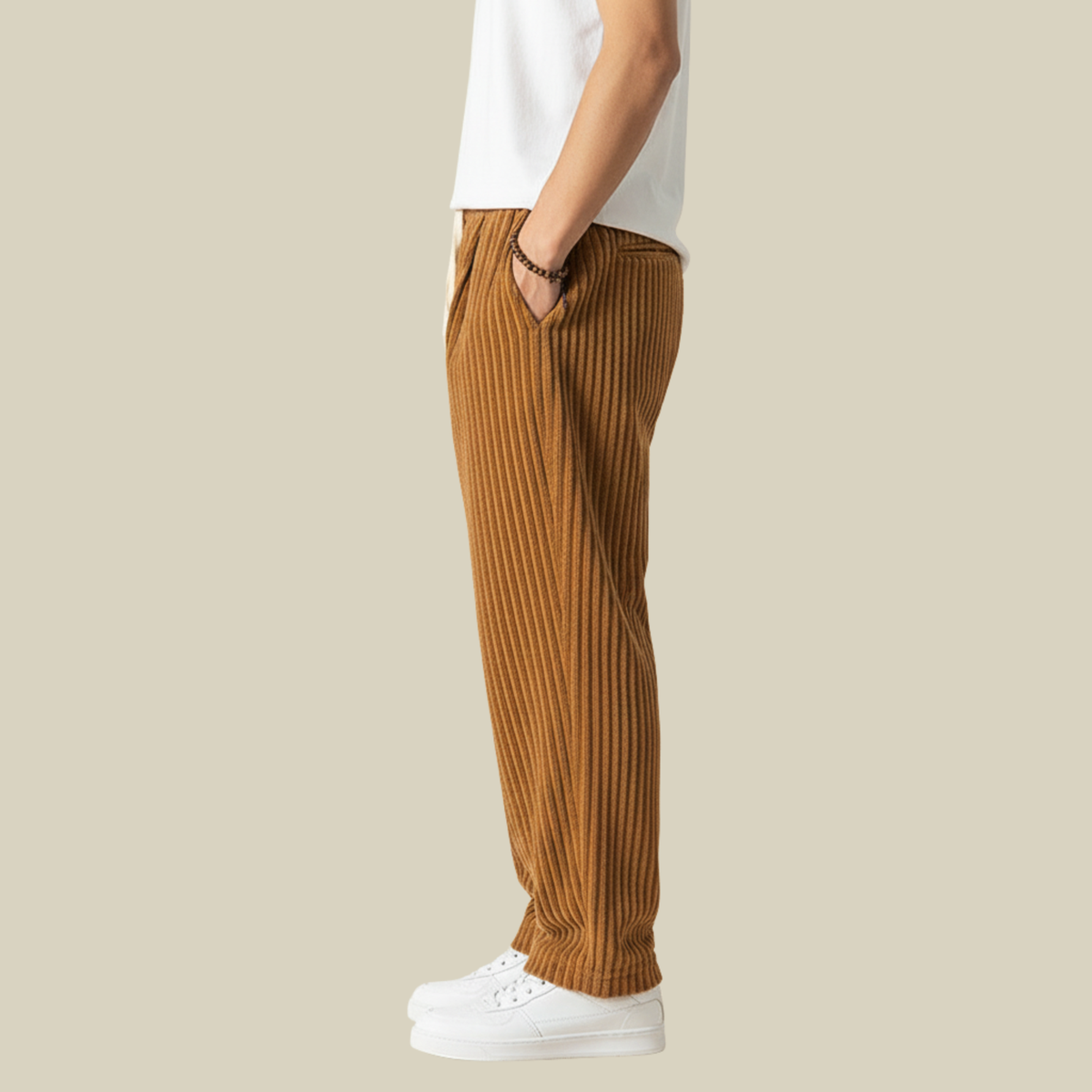Cordhose Herren mit breiten Rippen und langem Kordelzug - Braun #Farbe_Braun