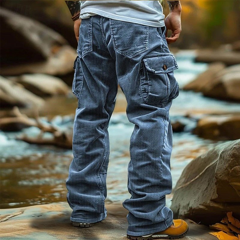 Cordhose Herren mit Cargotaschen und geknöpften Klappen - Blau #Farbe_Blau