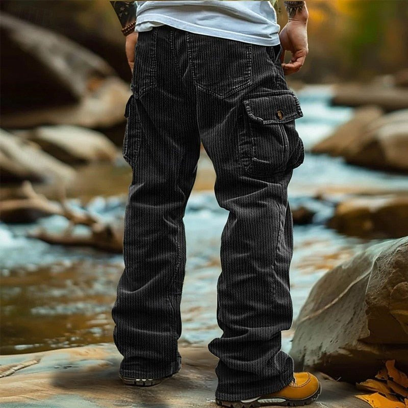 Cordhose Herren mit Cargotaschen und geknöpften Klappen - Schwarz #Farbe_Schwarz