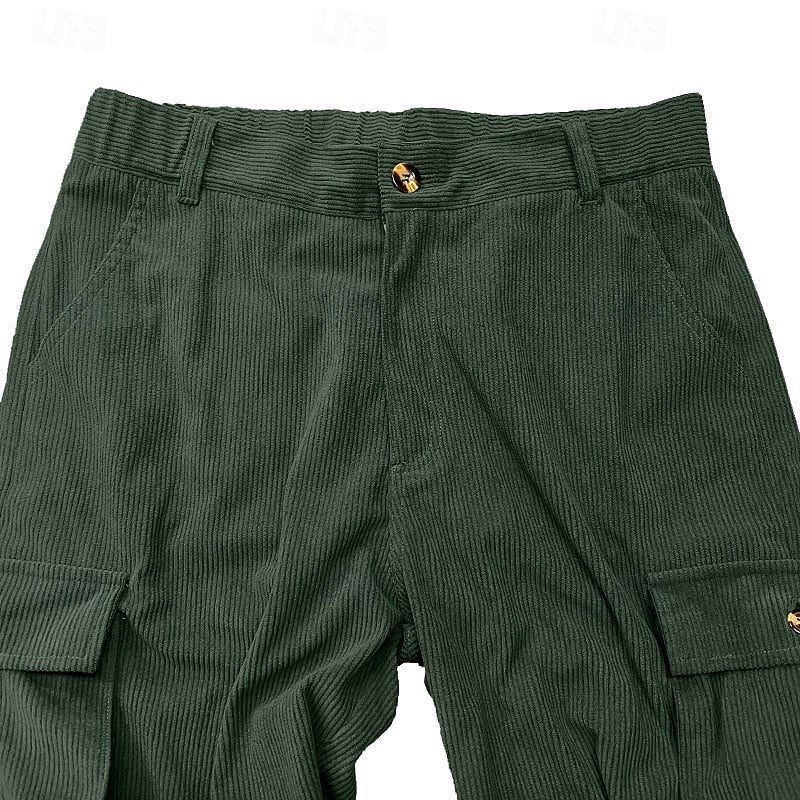Cordhose Herren mit Cargotaschen und geknöpften Klappen - Grün #Farbe_Grün