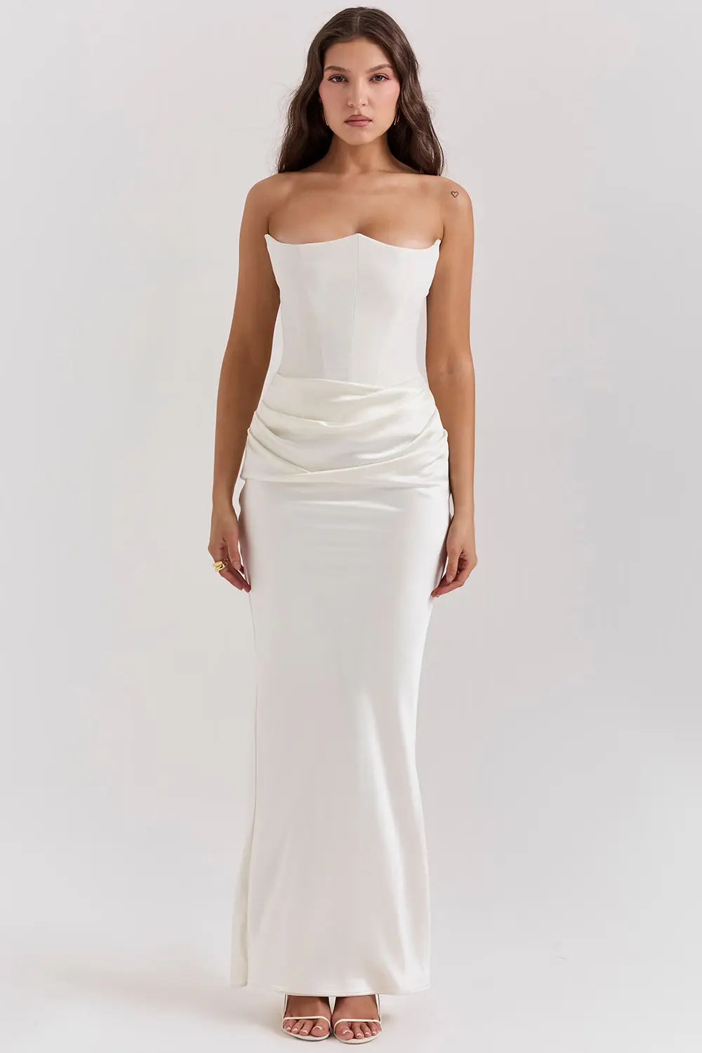 Damen Abendkleid bodenlang mit Bandeau und Raffung