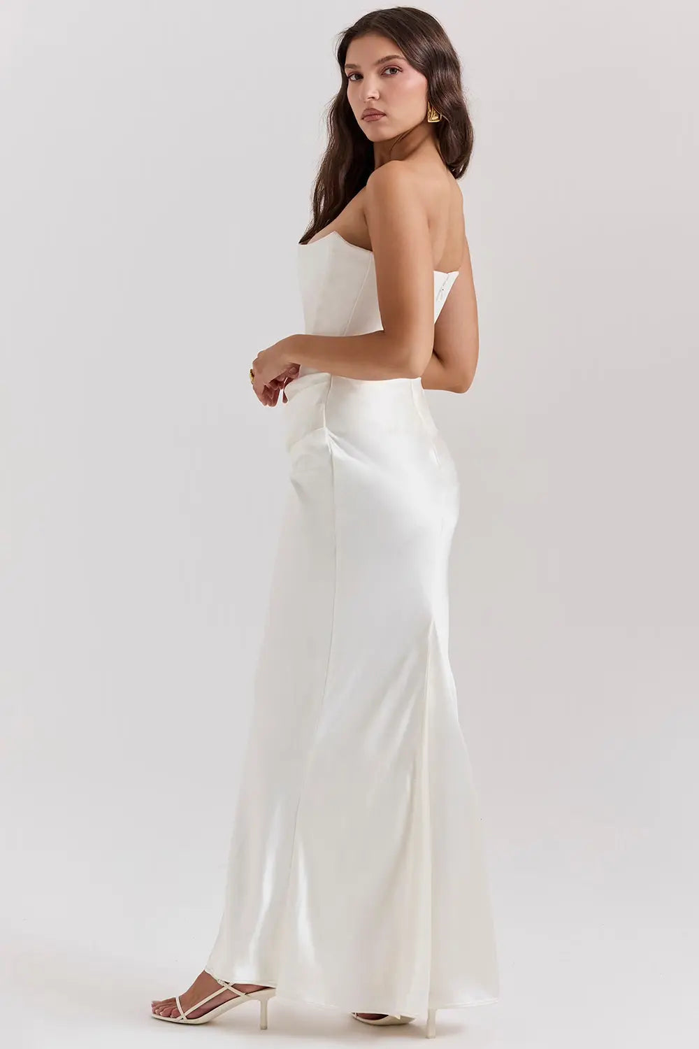 Damen Abendkleid bodenlang mit Bandeau und Raffung