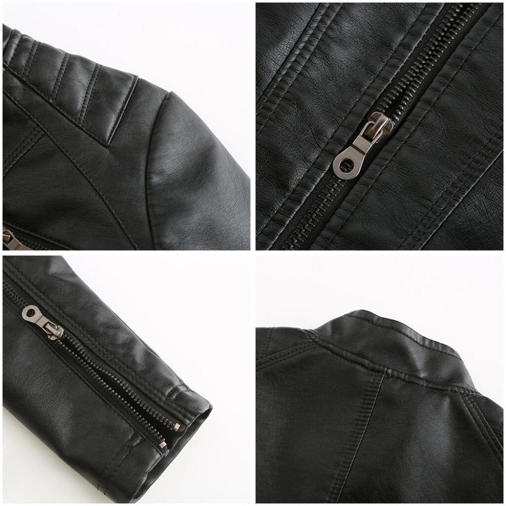 Damen Bikerjacke in Kunstlederoptik mit Stehkragen