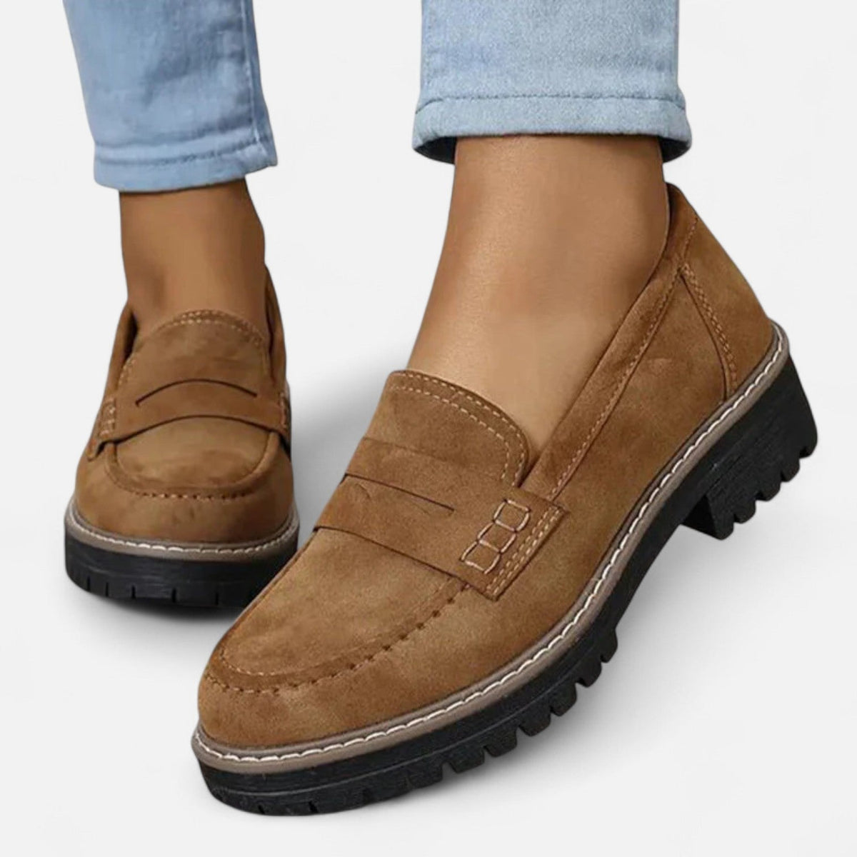 Damen Loafer in Wildlederoptik mit Profilsohle - Braun