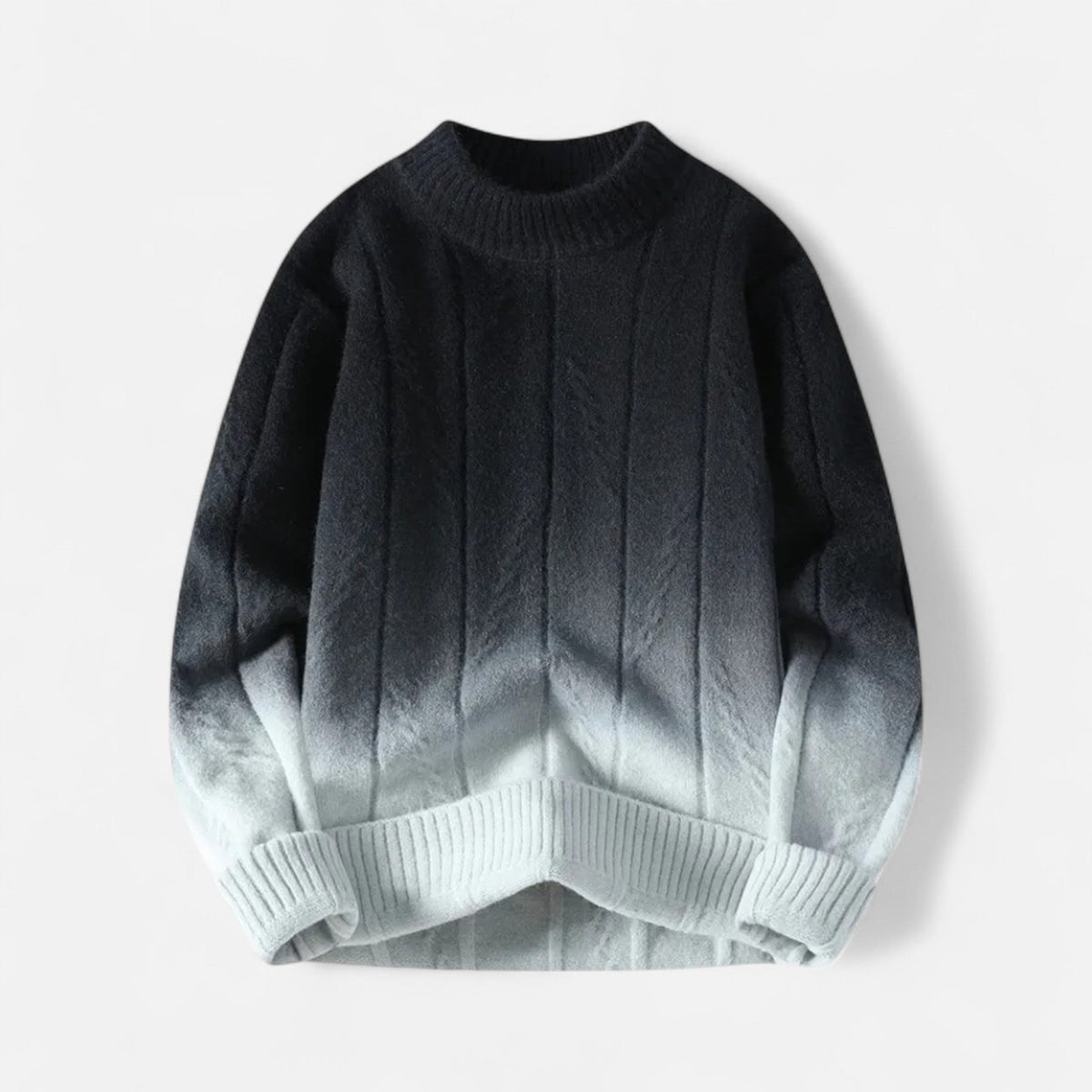 Damen Oversize Pullover mit Farbverlauf und Rundhals - Schwarz