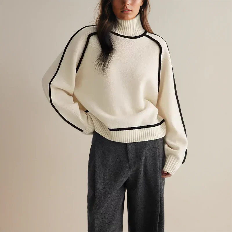 Damen Oversize Pullover mit Rollkragen und tiefer Schulter