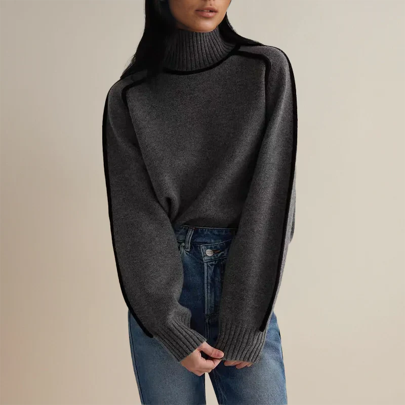 Damen Oversize Pullover mit Rollkragen und tiefer Schulter
