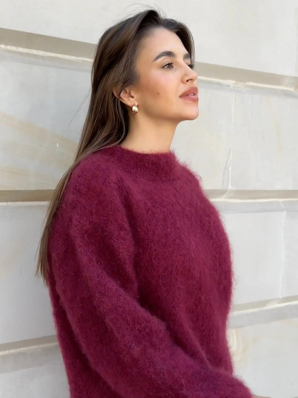 Damen Pullover in Flauschoptik mit weiten Ärmeln kurz