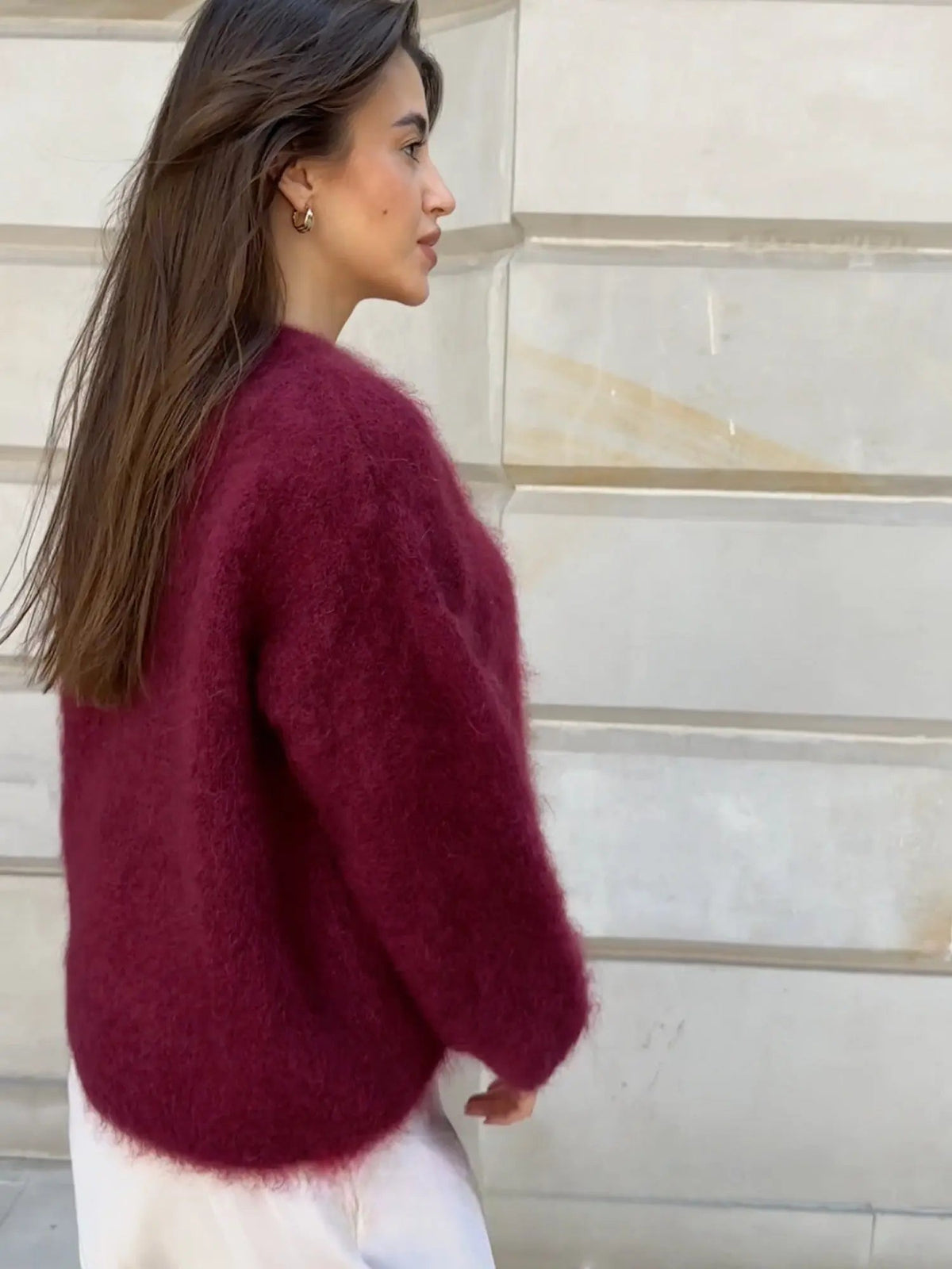 Damen Pullover in Flauschoptik mit weiten Ärmeln kurz