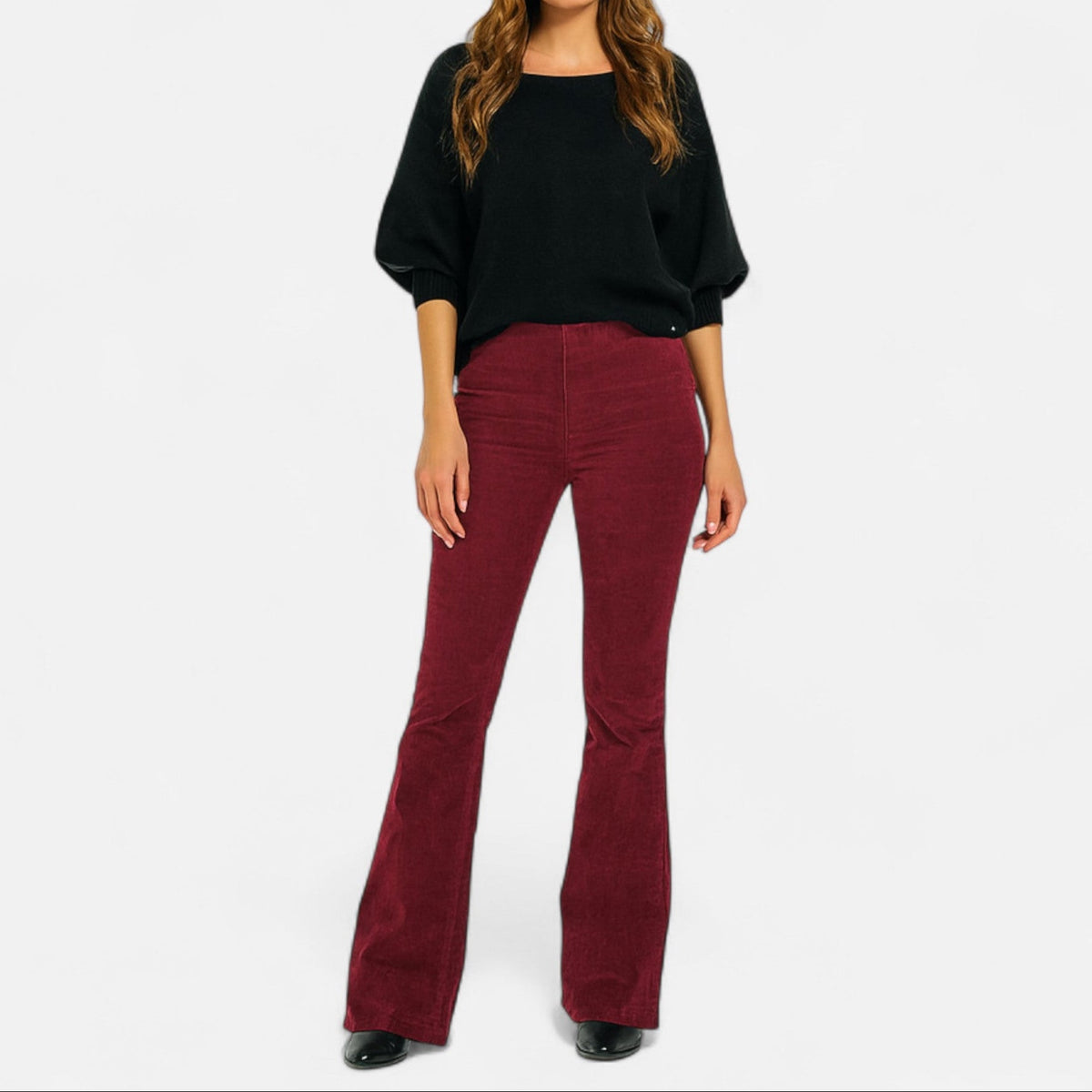 Damen Schlaghose in Cordoptik mit hohem Bund und engem Sitz