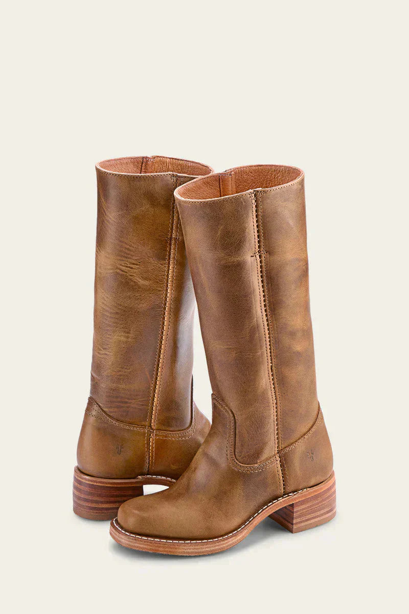 Damen Stiefel kniehoch mit Blockabsatz in Lederoptik
