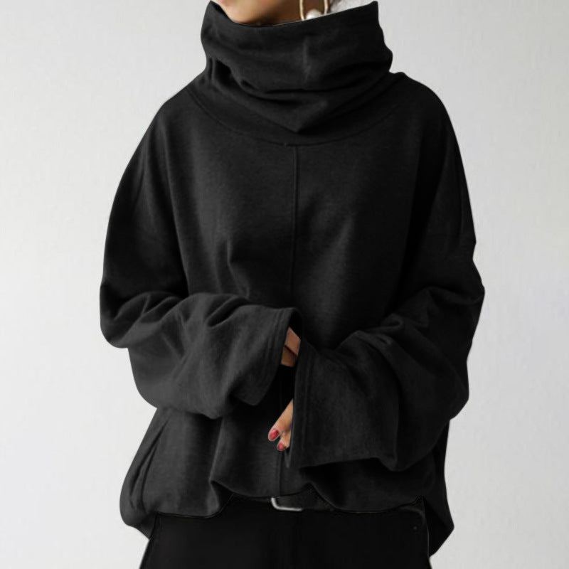 Damen Sweatshirt oversize mit Stehkragen und Rippbündchen - Schwarz