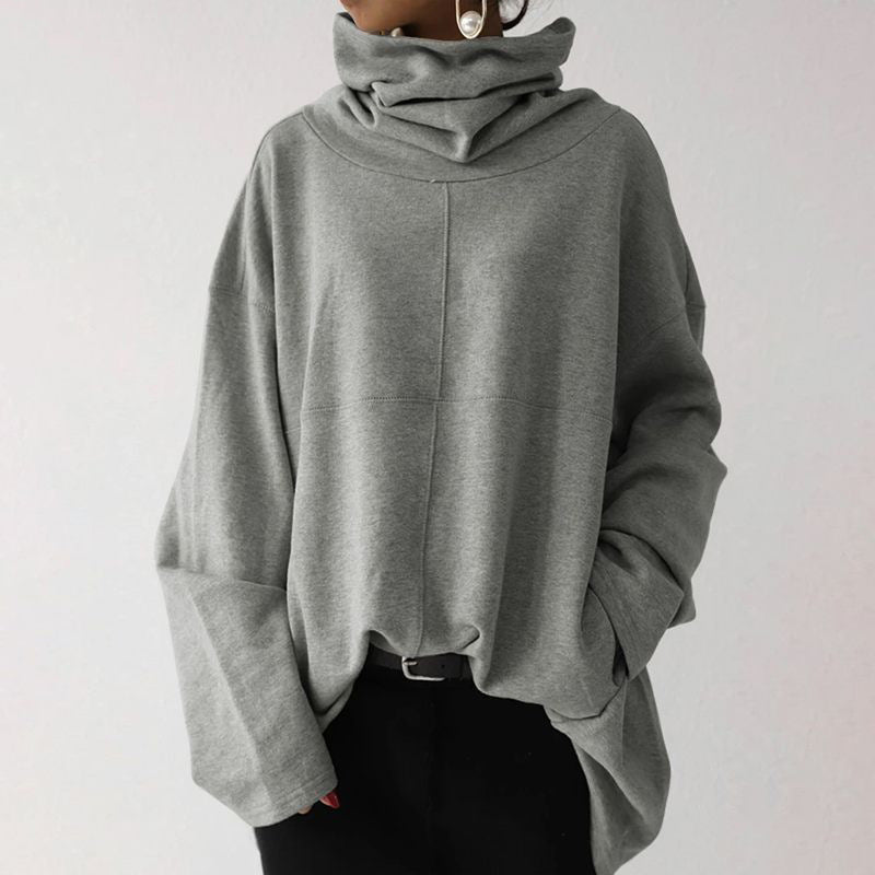 Damen Sweatshirt oversize mit Stehkragen und Rippbündchen - Grau
