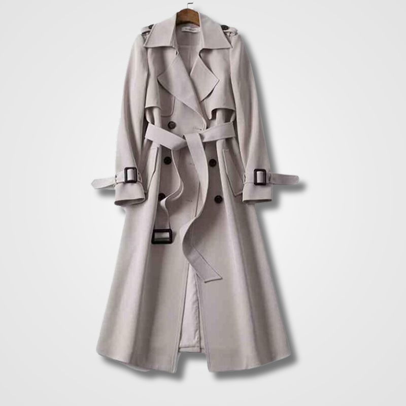 Damen Trenchcoat tailliert mit Schulterklappen und Gürtel - Grau
