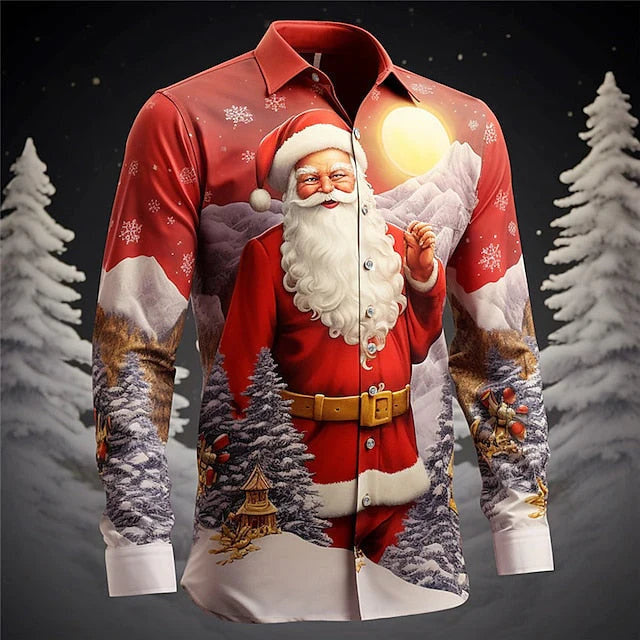 Hemd Herren mit Weihnachtsmotiv und langen Ärmeln - Rot #Farbe_Rot