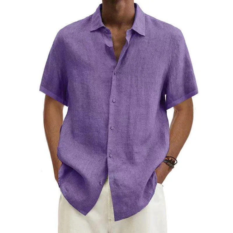 Herrenhemd kurzarm mit spitzem Kragen und glatter Front - Violett #Farbe_Violett