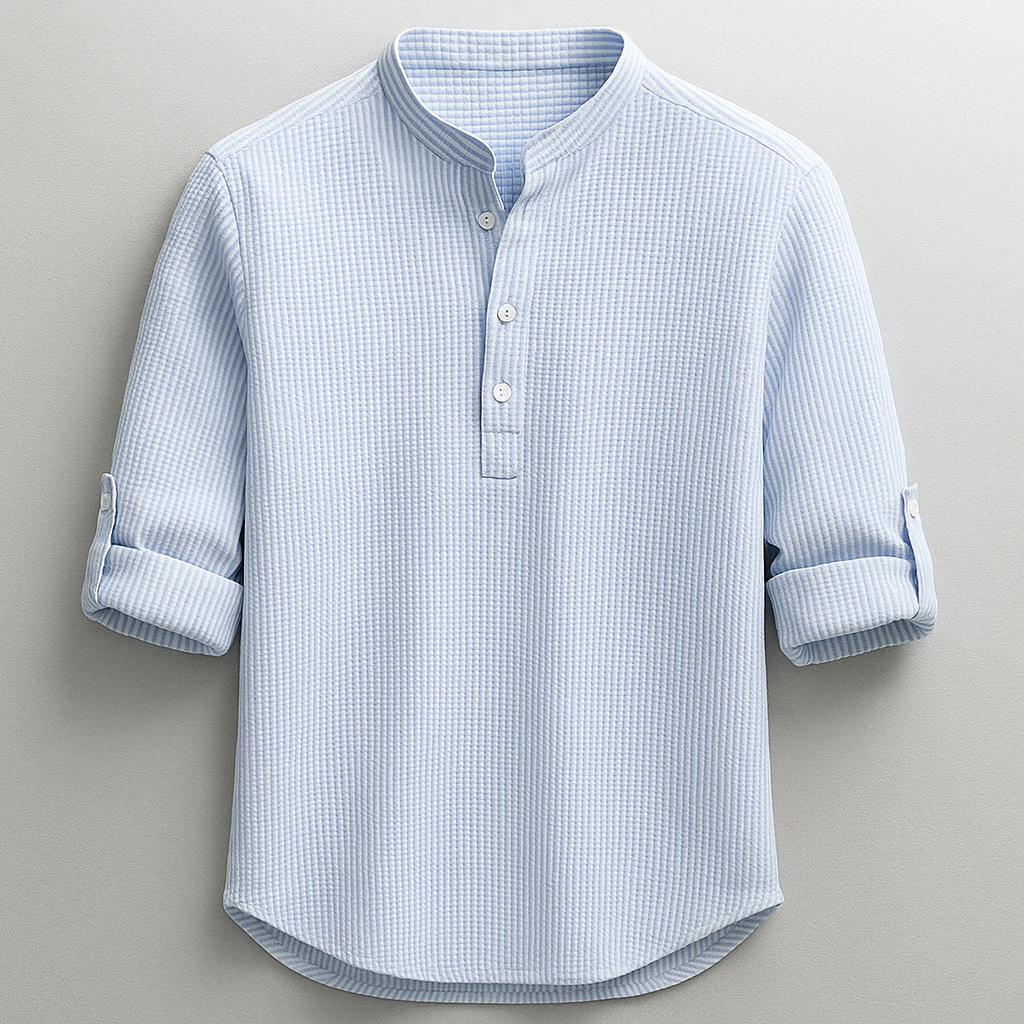 Herrenhemd mit Stehkragen und kurzer Knopfleiste - Blau #Farbe_Blau