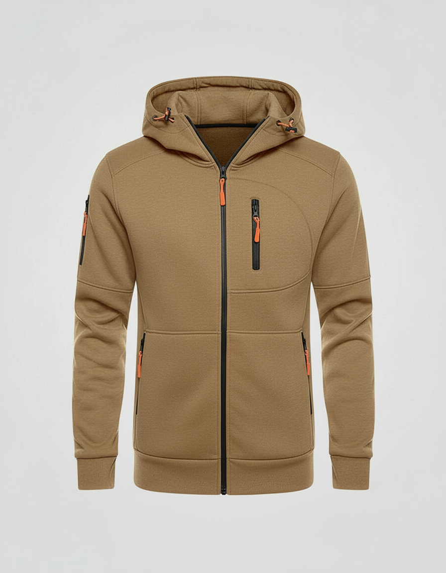 Hoodie Herren mit Reissverschluss und Brusttasche - Khaki #Farbe_Khaki