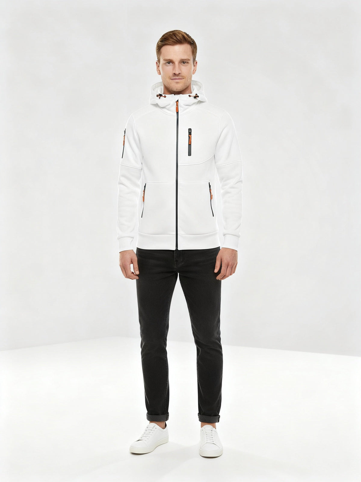 Hoodie Herren mit Reissverschluss und Brusttasche - Weiss #Farbe_Weiss