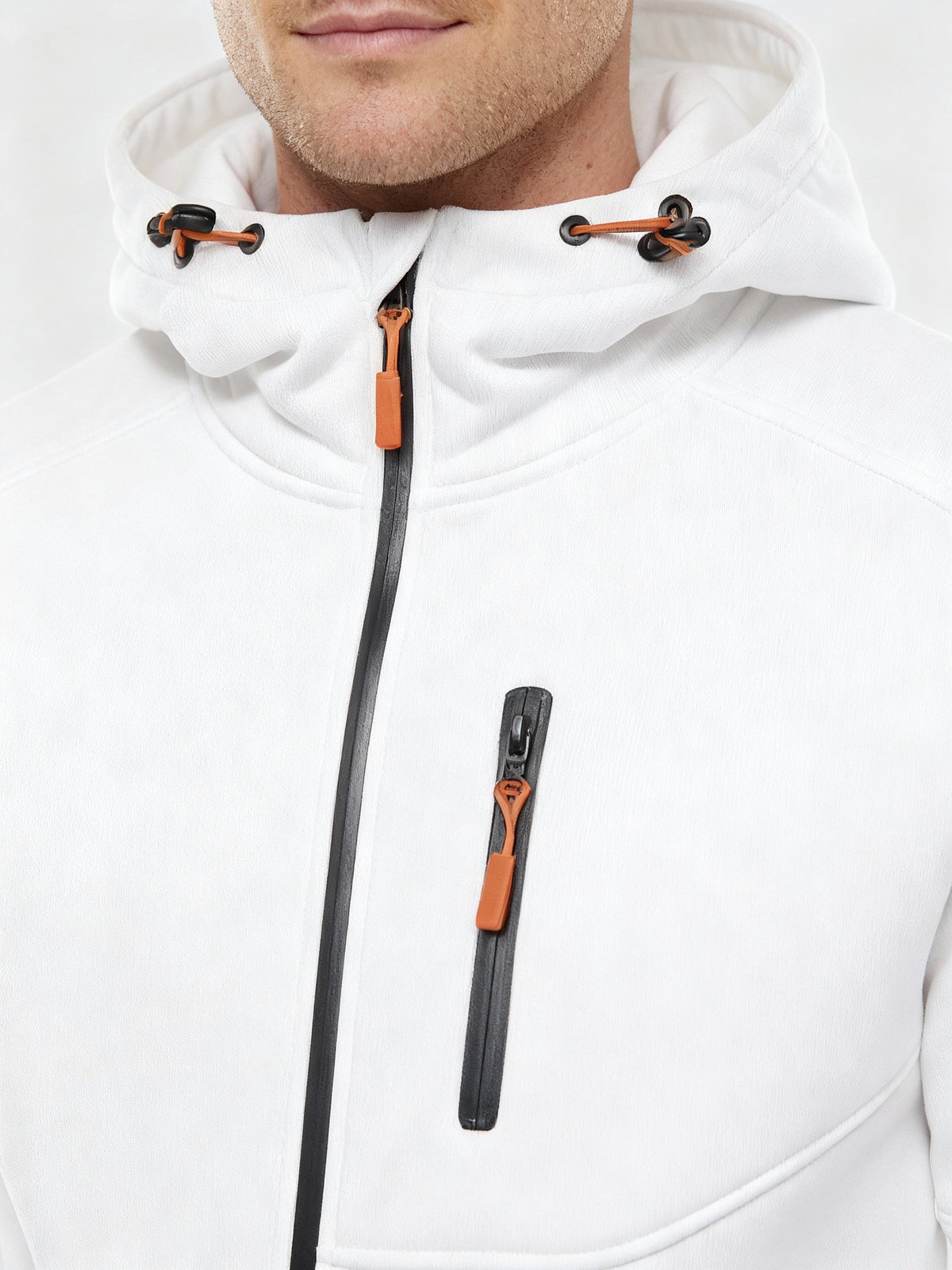 Hoodie Herren mit Reissverschluss und Brusttasche - Weiss #Farbe_Weiss