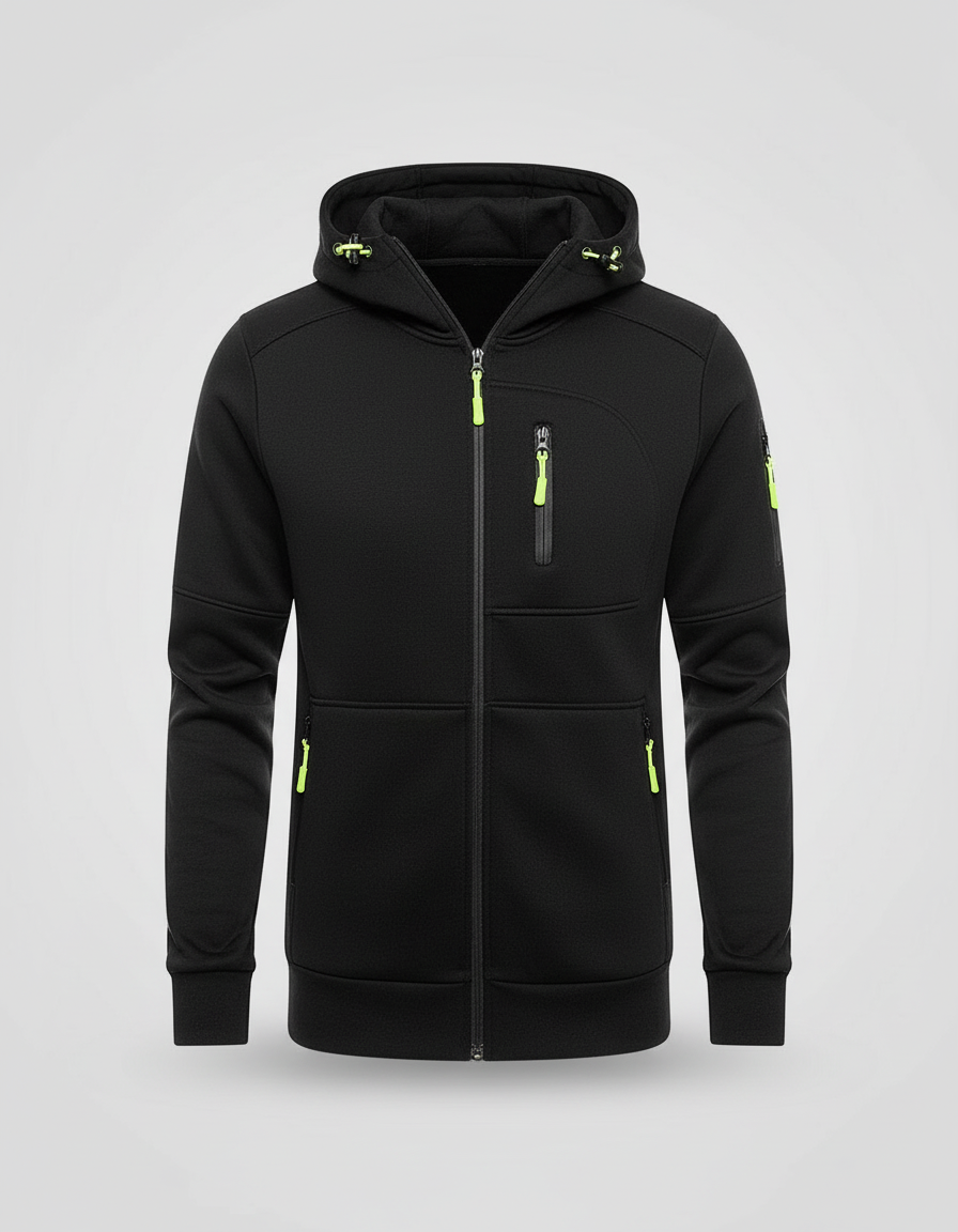 Hoodie Herren mit Reissverschluss und Brusttasche - Schwarz #Farbe_Schwarz