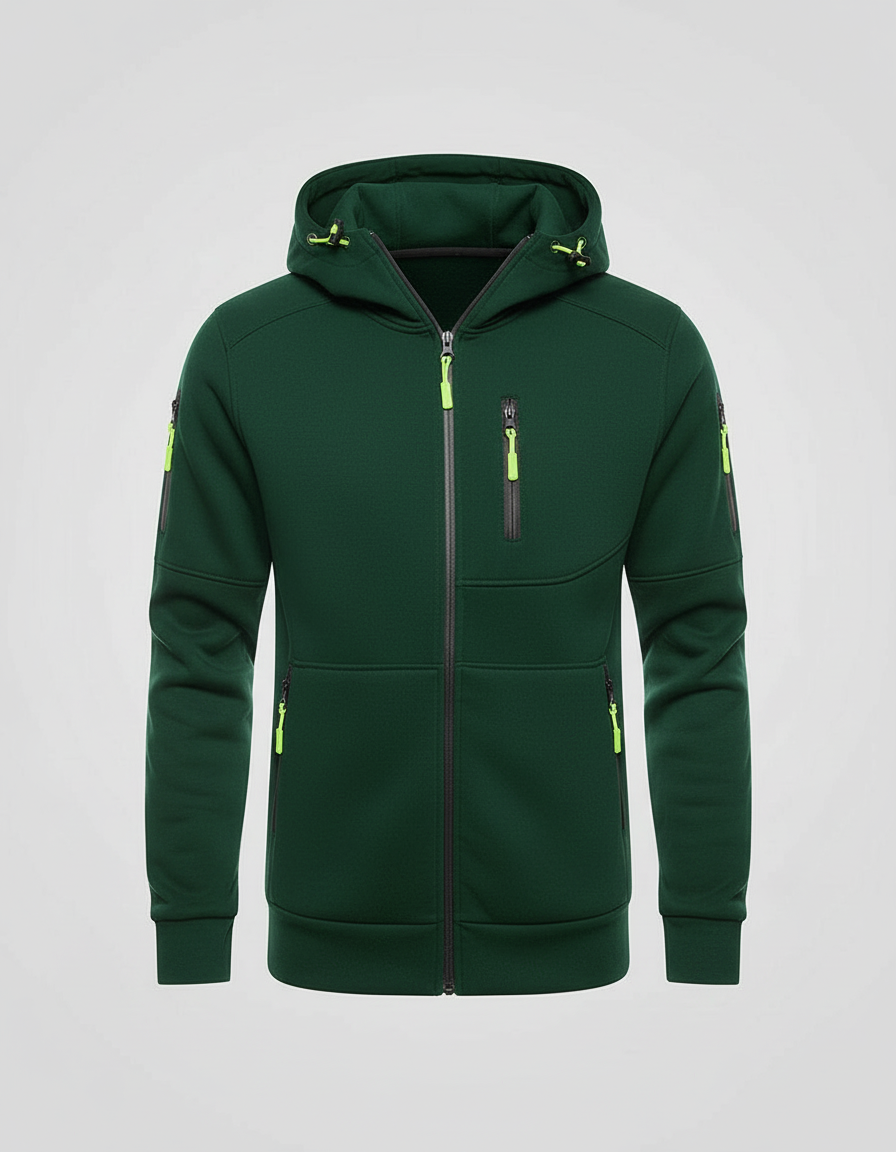 Hoodie Herren mit Reissverschluss und Brusttasche - Grün #Farbe_Grün