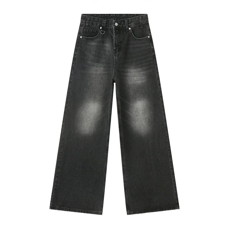 Hose Herren in Denim-Optik mit weitem Bein und Ringdetail - Schwarz-Grau #Farbe_Schwarz-Grau