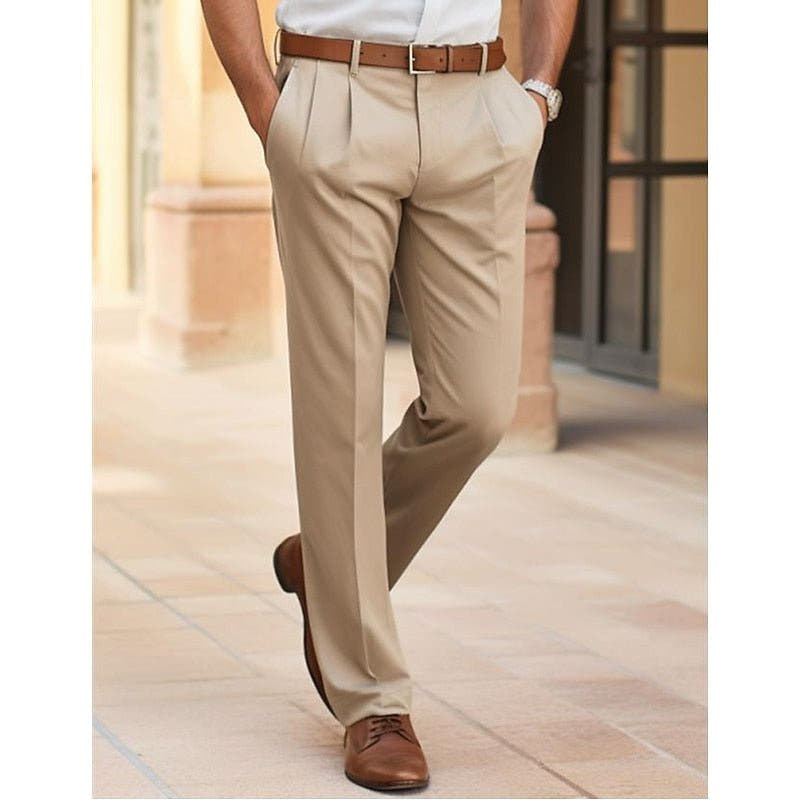 Hose Herren mit Bundfalte und schrägen Tascheneingriffen - Khaki #Farbe_Khaki
