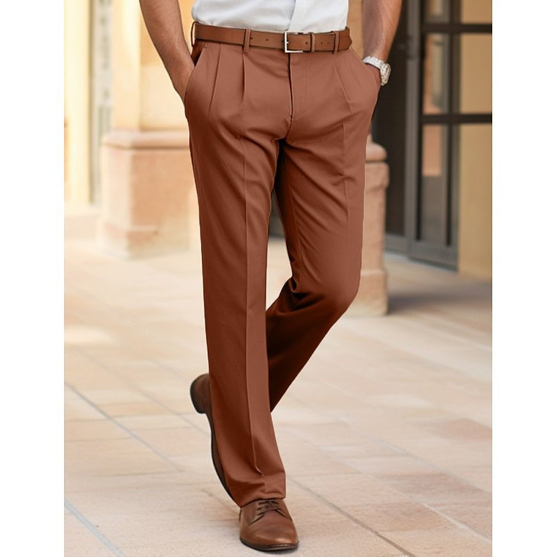 Hose Herren mit Bundfalte und schrägen Tascheneingriffen - Braun #Farbe_Braun