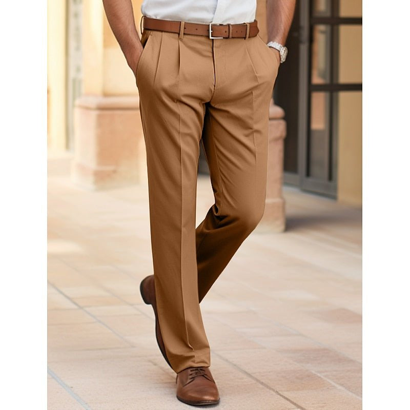 Hose Herren mit Bundfalte und schrägen Tascheneingriffen - Hellbraun #Farbe_Hellbraun