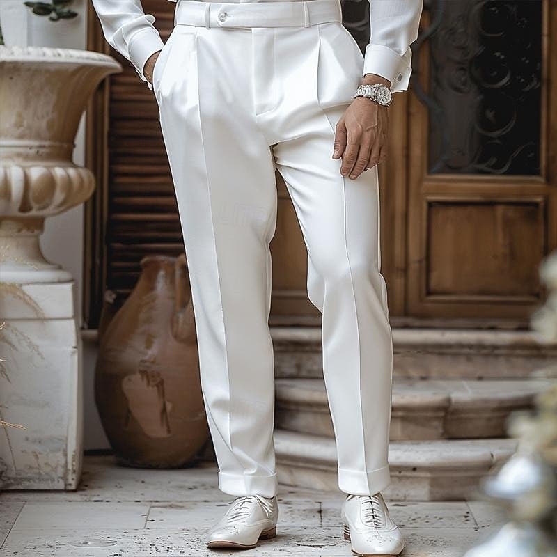 Hose Herren mit Bundfalten und verdecktem Frontverschluss - Weiss #Farbe_Weiss