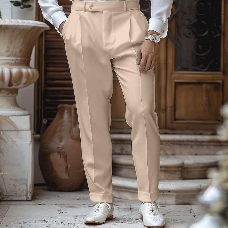 Hose Herren mit Bundfalten und verdecktem Frontverschluss - Khaki #Farbe_Khaki
