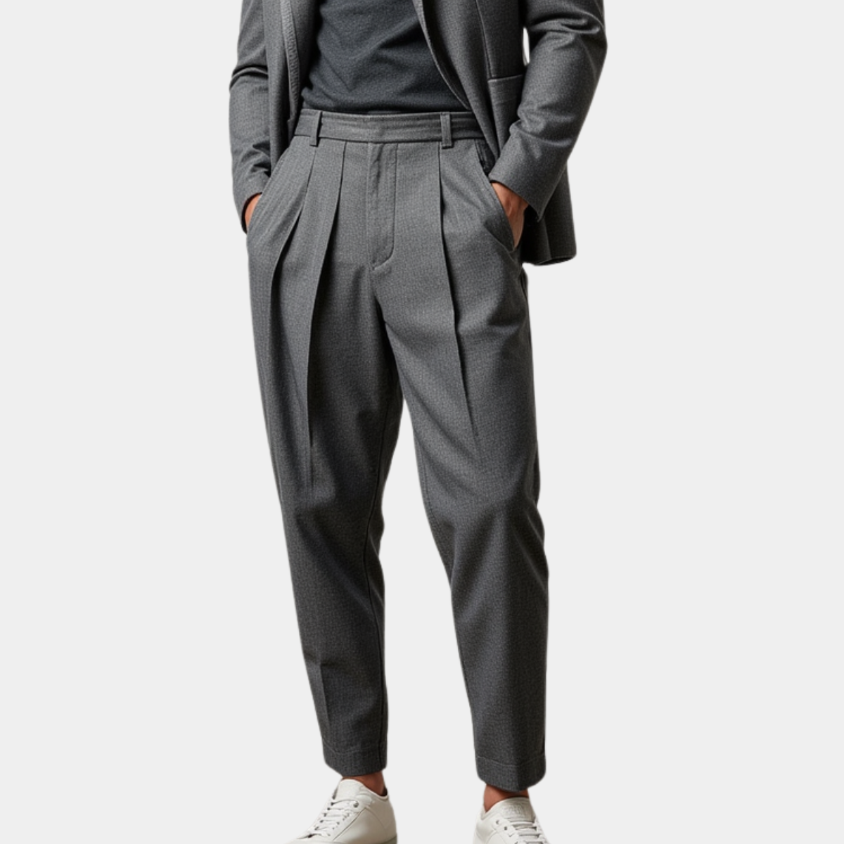 Hose Herren mit doppelten Bundfalten und schmalem Bein - Grau #Farbe_Grau