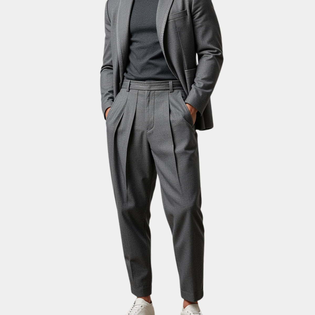 Hose Herren mit doppelten Bundfalten und schmalem Bein - Grau #Farbe_Grau