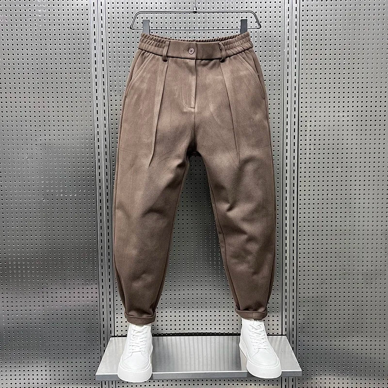 Hose Herren mit doppelten Bundfalten und schmalem Bein - Kaffeebraun #Farbe_Kaffeebraun