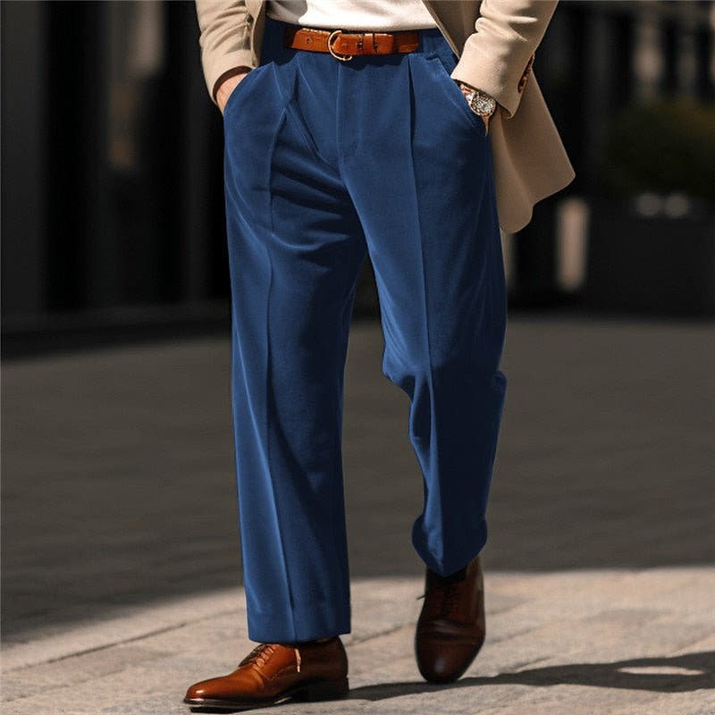 Hose Herren mit feiner Struktur und eingefassten Rücktaschen - Blau #Farbe_Blau