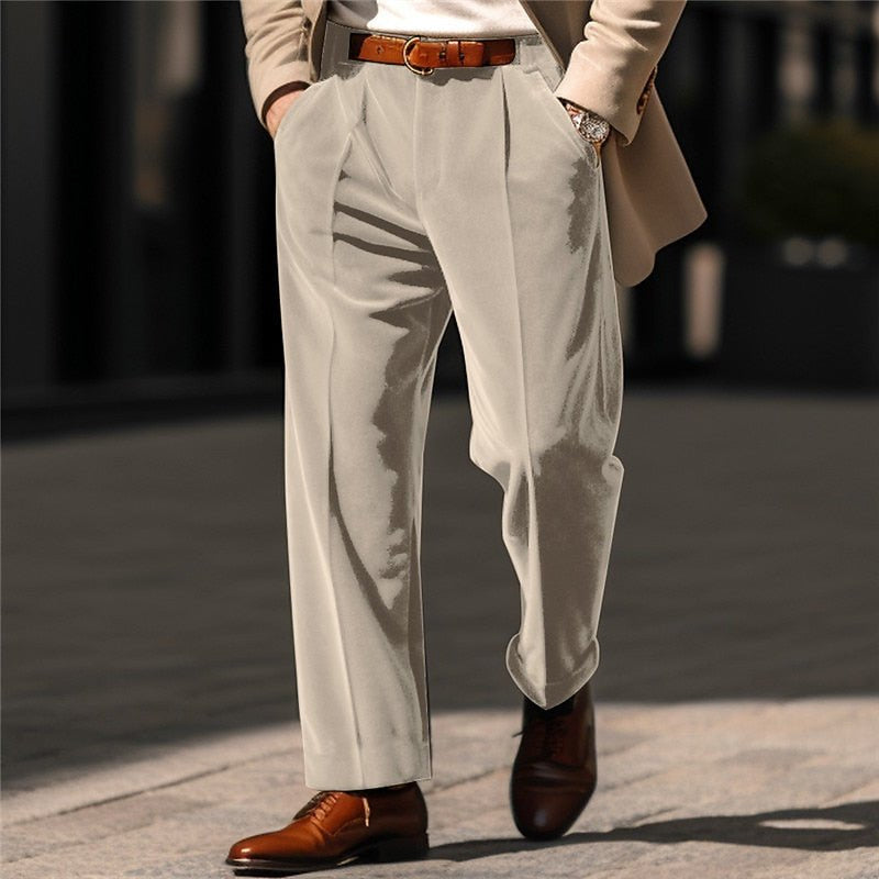 Hose Herren mit feiner Struktur und eingefassten Rücktaschen - Khaki #Farbe_Khaki