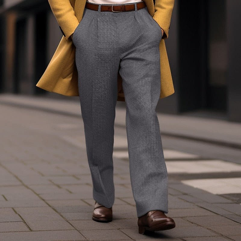 Hose Herren mit geradem langem Bein und feiner Struktur - Grau #Farbe_Grau